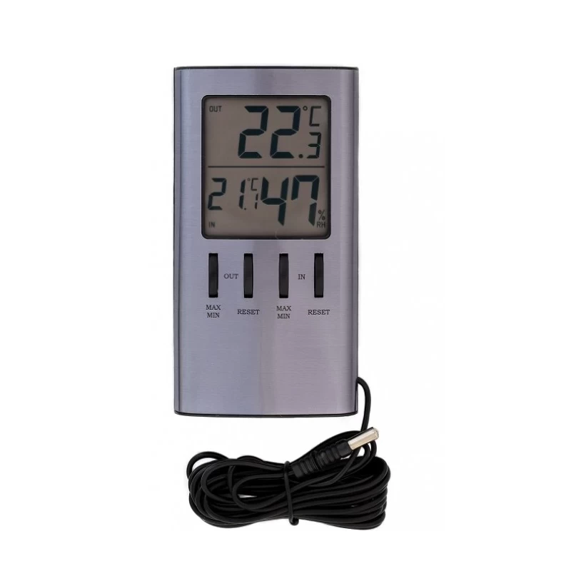 Digitális hőmérő külső-belső + páratartalom mérő 915 szürke