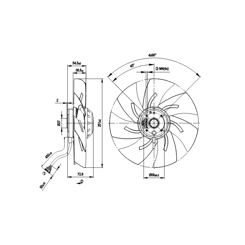 Ventilátor EBM 250mm szívó 3~ A2D 250-AH02-01