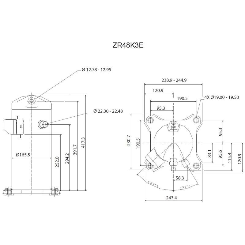 Kompresszor Copeland ZR48 K3E-TF5-522 forrasztós (200 V / 3~ / 50 Hz)