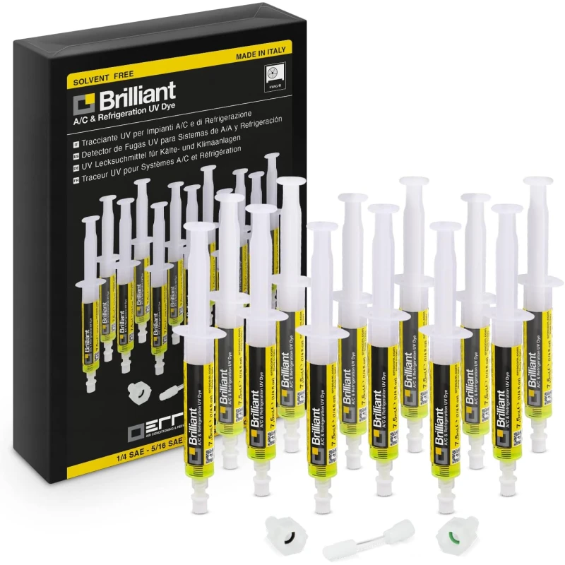 Szivárgáskereső UV Adalék Errecom Brilliant 12 x7,5 ml 1/4 SAE + 5/16 SAE csatlakozóval