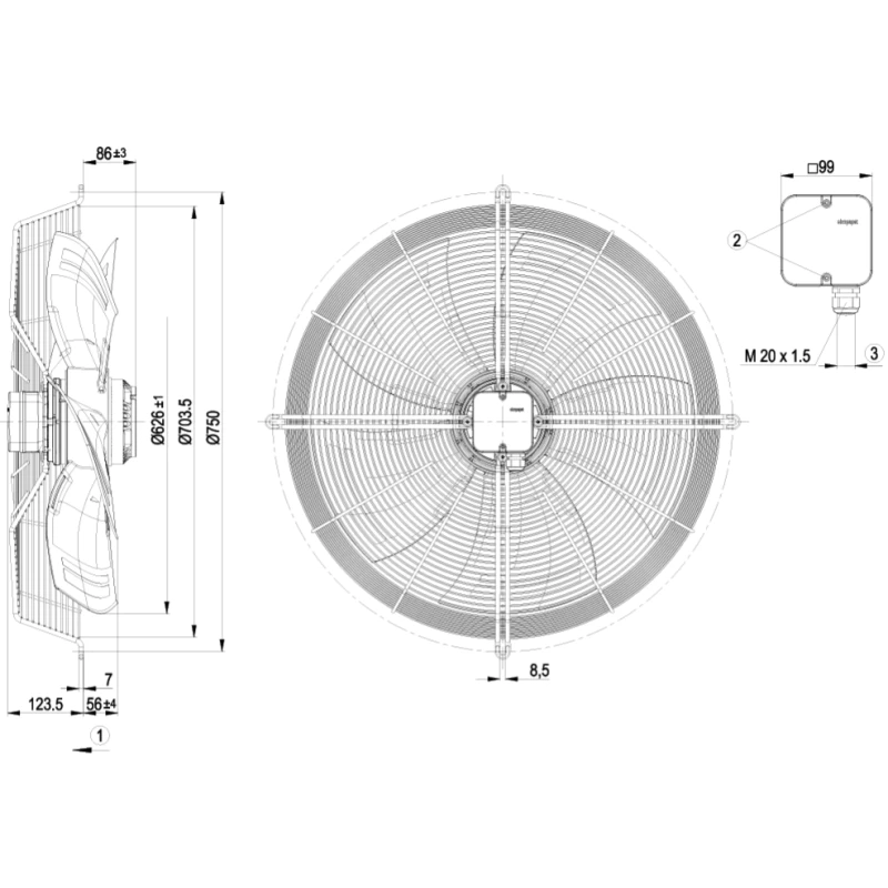 Ventilátor EBM 630mm szívó 3~ S6D 630-AN01-01