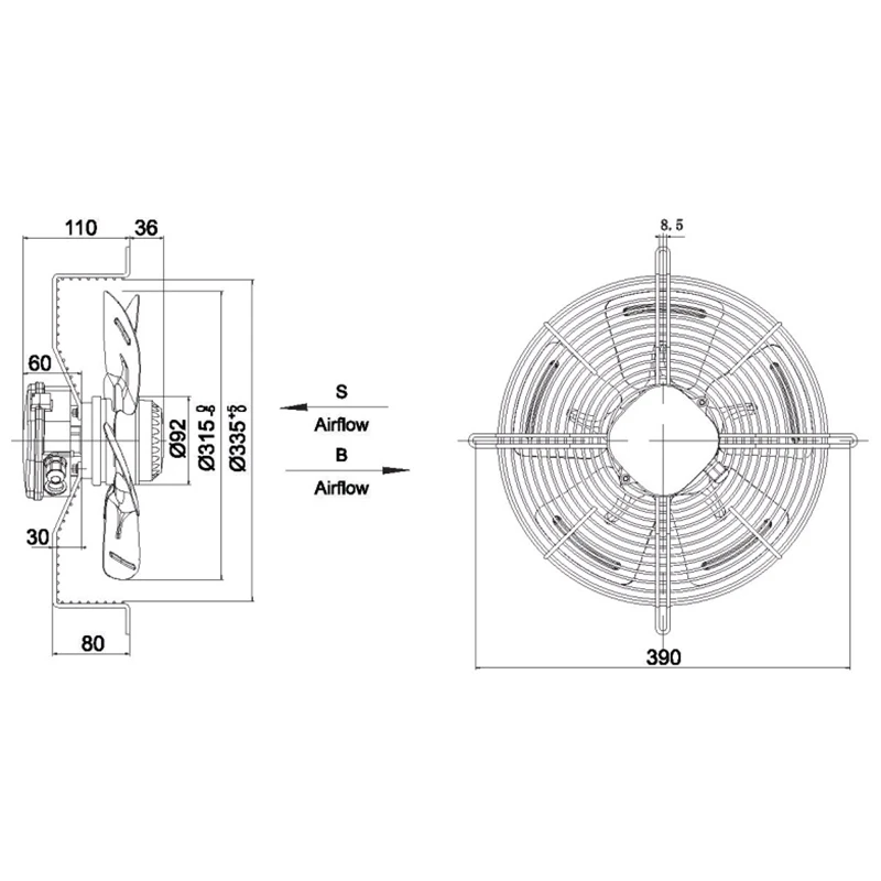 Ventilátor Wind 315mm szívó 1~ YWF-4E-315-S-92/35-G