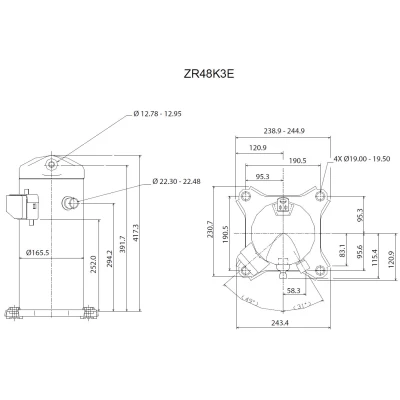 Kompresszor Copeland ZR48 K3E-TF5-522 forrasztós (200 V / 3~ / 50 Hz)