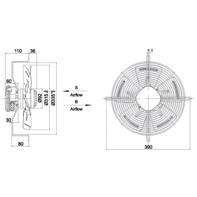 Ventilátor Wind 315mm szívó 1~ YWF-4E-315-S-92/35-G
